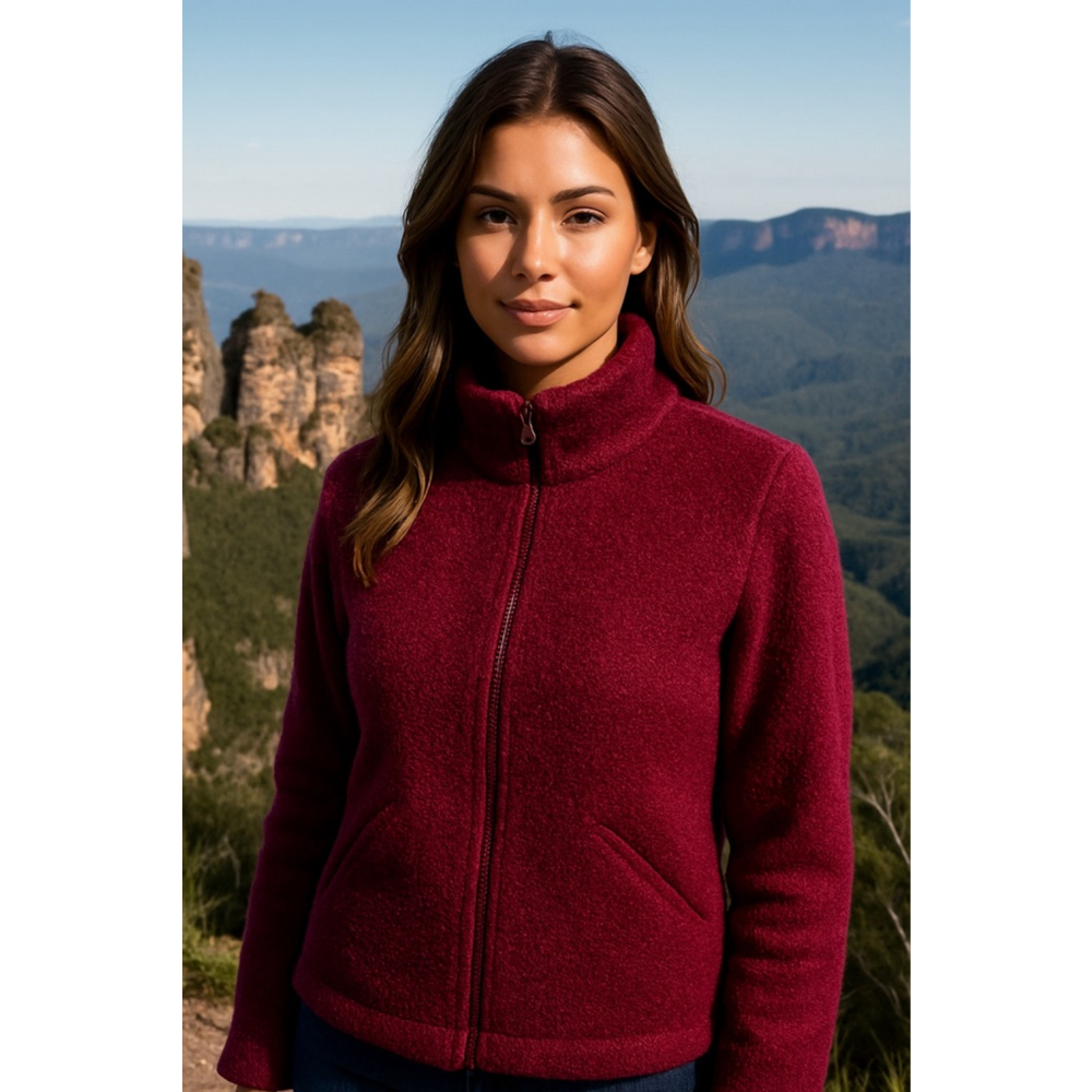 Kim Rogers Boucle Fleece Jacket Plush Granola M Cozy Sherpa Zip Berry Red Sport
